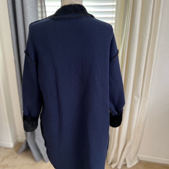 Love Token Navy Blue Open Front Cardigan with cozy fur-like lining. - Picture 10 of 15